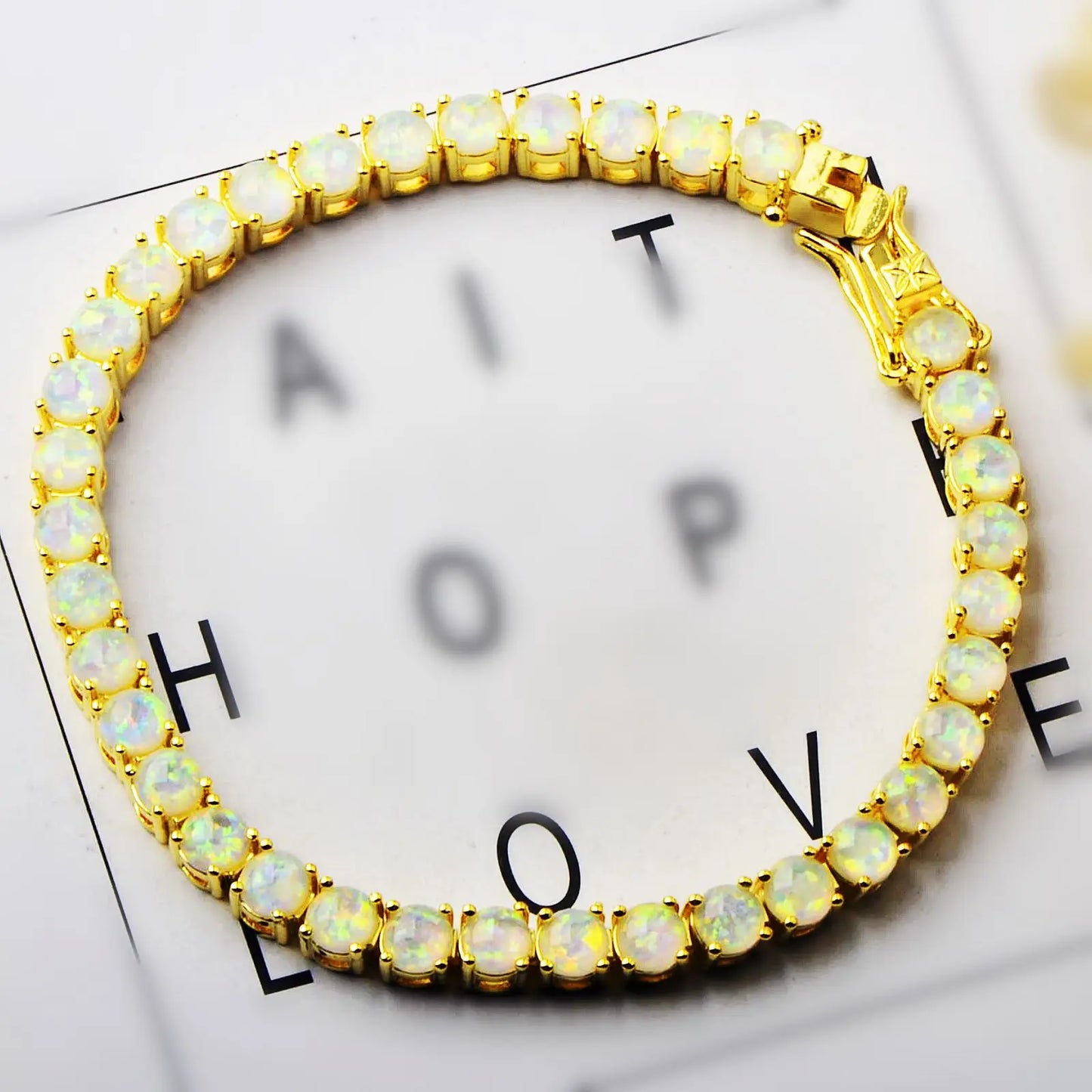Bohemian Hawaiian Opal Brass Beaded Bracelet-Trendy Exquisite Flower Egg Gem Design Fashion Jewelry for Women