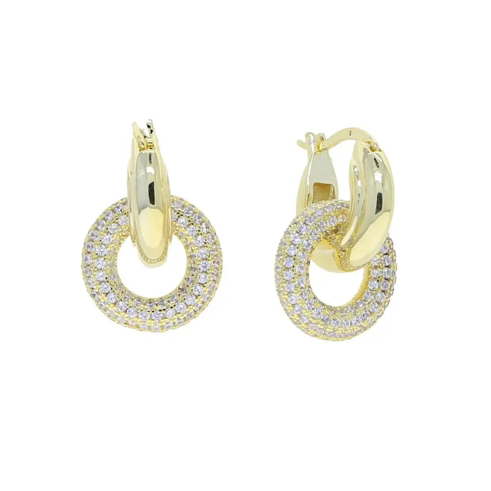 Pink Green Blue Colorful Zirconia Double Circle Huggie Hoop Earring 5A CZ High Quality Bling Fashion Design Women Jewelry
