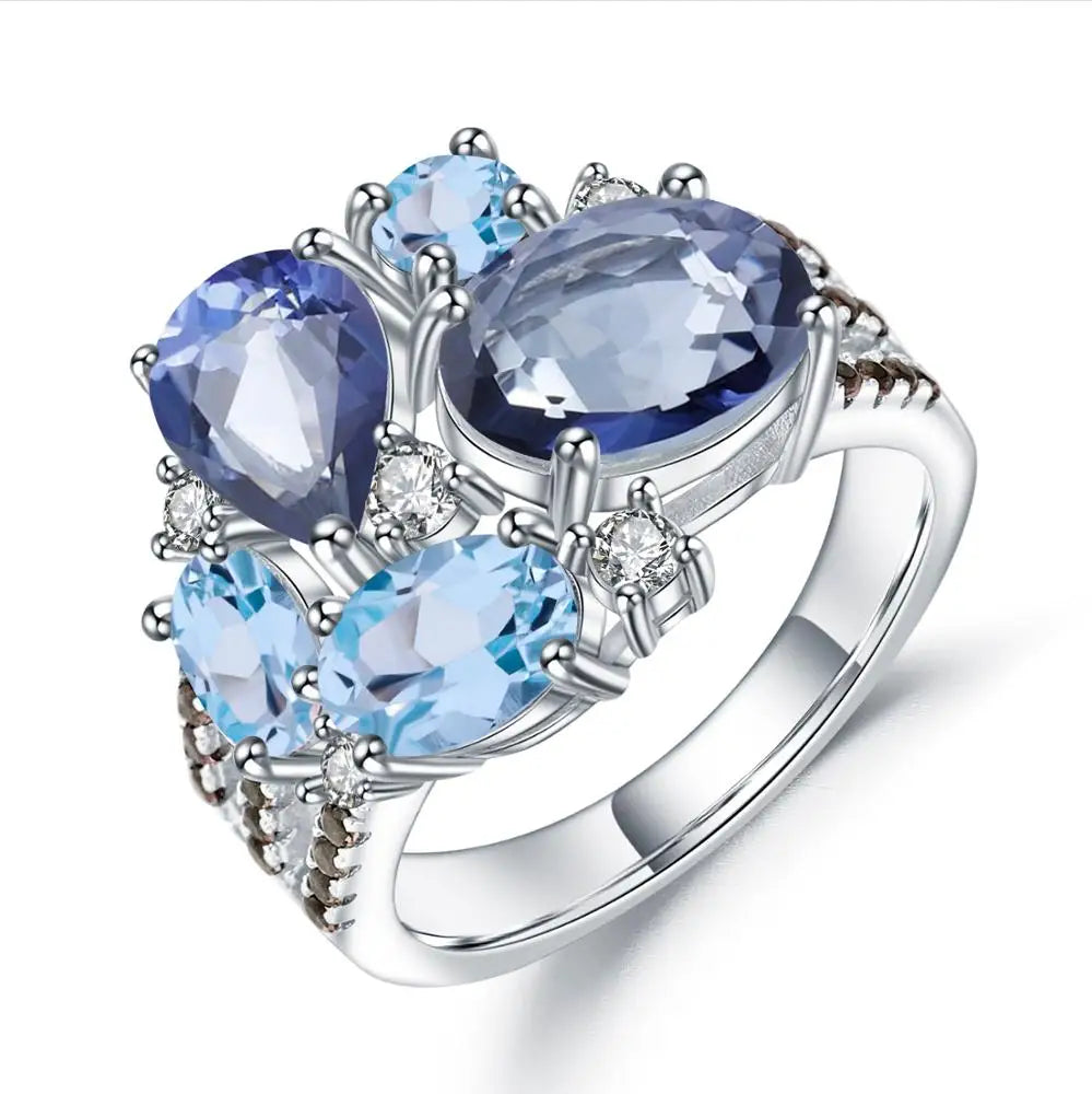 ArtistA Abiding Natural Mystic Quartz Blue Topaz Gemstone Fashion 925 Sterling Silver Women Party Gemstone Ring Jewelry