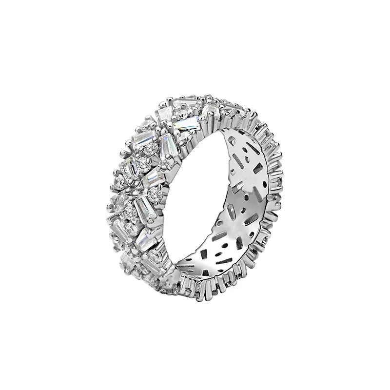 MuShan Jewelry Factory 925 Sterling Silver Luxury Full Diamond Zircon Ring Female Niche Design  Personality Ins Jewelry