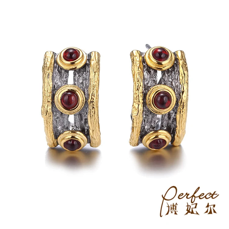 Saudi Fashion Design Garnet 925 Sterling Silver Women Hoop Earrings