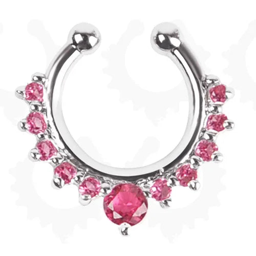 S&S Stainless Steel Crystal Septum Nose Hoop Ring | Clip-On | 5 Designs