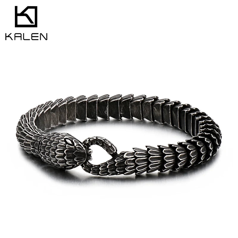 VIKING Mens Vintage Punk Snake Bracelet – Black Stainless Steel
