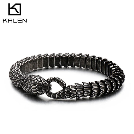 KALEM 19/21/23cm 2020 New Design Customized Stainless Steel Punk Vintage Snake Bracelet & Bangle for Unisex