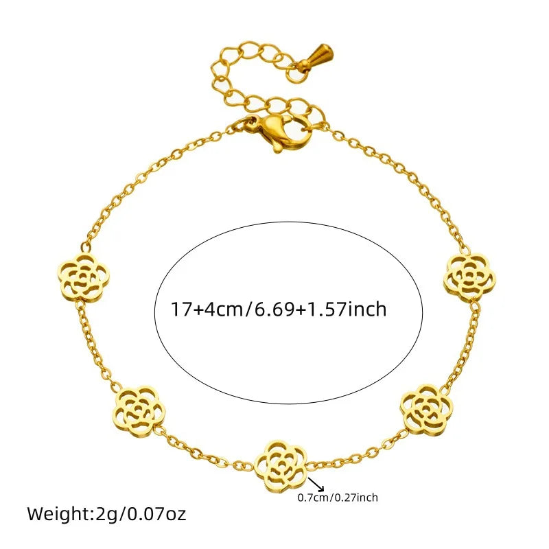 Gold Rose Flower Necklace, Earrings & Bracelet Jewellery Set | Romantic Luxury Set
