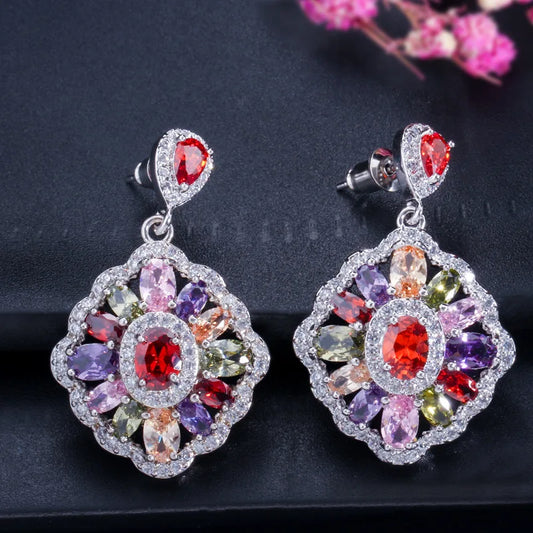 Luxurious 925 Silver Drop Earrings for Women Multicolor Zirconia Wedding & Party Jewelry Wholesale Earings-for Gift