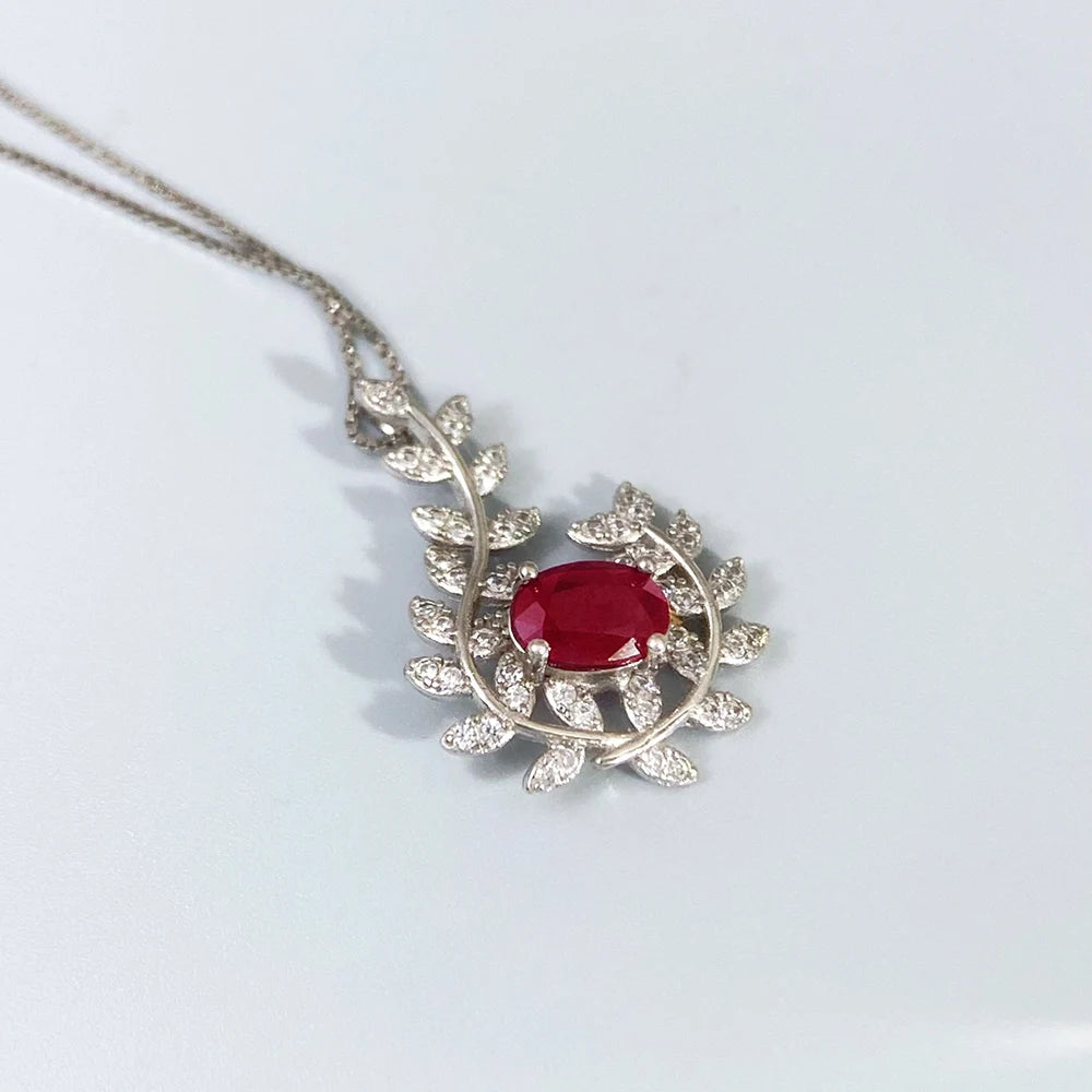 Gioiellieri Natural Ruby Pendant S925 Sterling Silver Necklace for Women Fine Jewelry July Birthstone Anniversary Birthday Gift Deep Red New