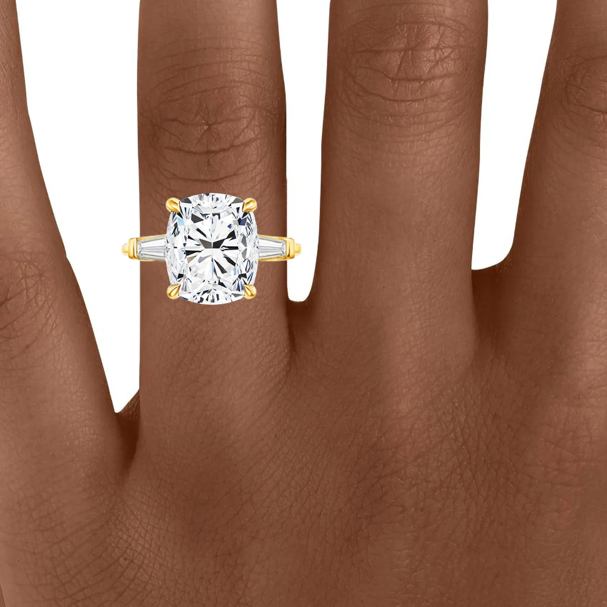 Gioiellieri Fine Jewelry Supplier Woman Engagement Wedding Gift Hollow 14K Gold Diamond 8ct Cushion 3 Stone Moissanite Rings