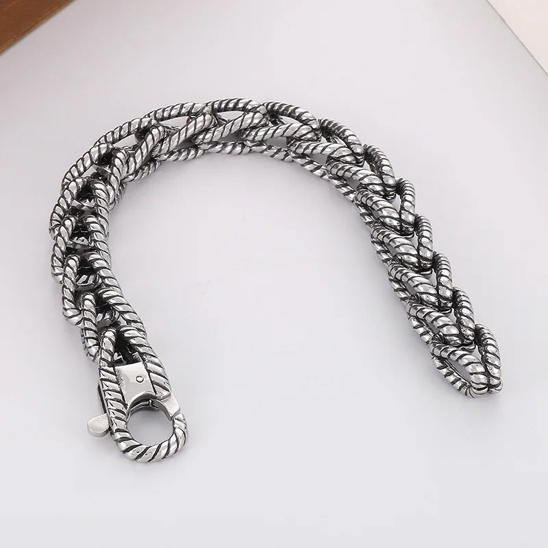 KALEN 220mm Men Punk Stainless Steel Rope Shape Links Bracelet