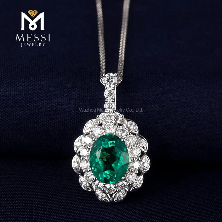 Messi Jewelry Necklace Women Oval Pendant Trend Custom  Lab Emerald  Made Gift White Gold Romantic Party Wedding Necklace