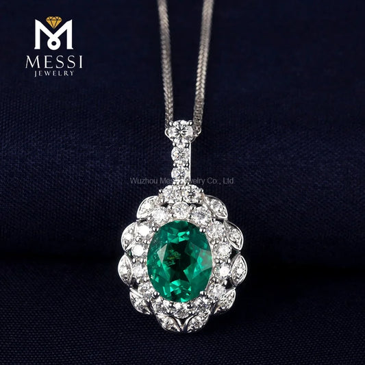 Messi Jewelry Necklace Women Oval Pendant Trend Custom  Lab Emerald  Made Gift White Gold Romantic Party Wedding Necklace