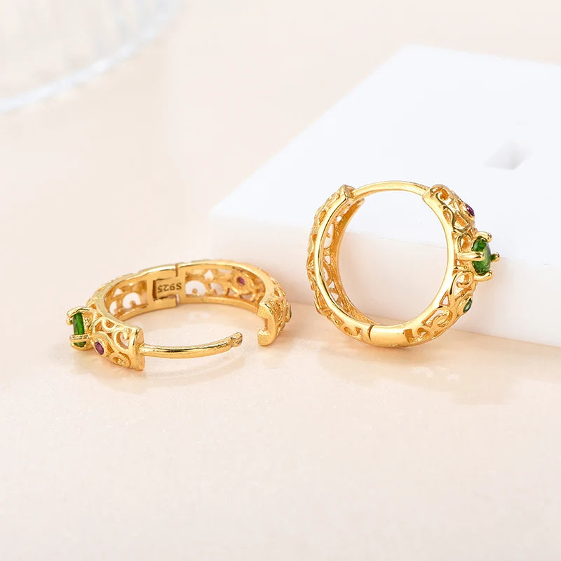 Gioiellieri Natural Chrome Diopside Stud Earrings S925 Sterling Silver for Girls Fine Jewelry May Birthstone Anniversary Gift Green Earrings