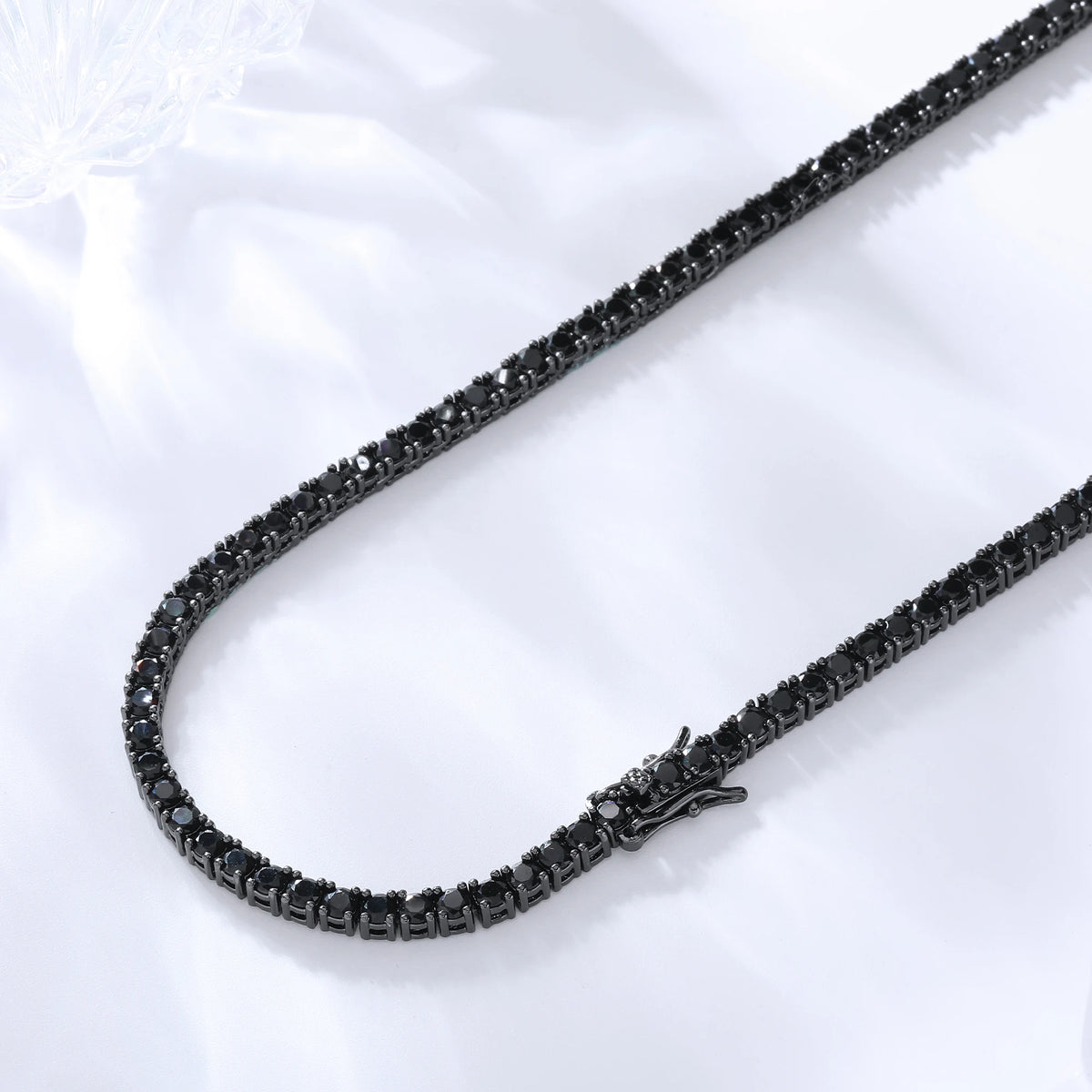 BiG-BOSS Fine Jewelry 3mm Round Cubic Zircon Black Gold Necklace Hip Hop Jewelry Black Stone Tennis Chain Men Necklace