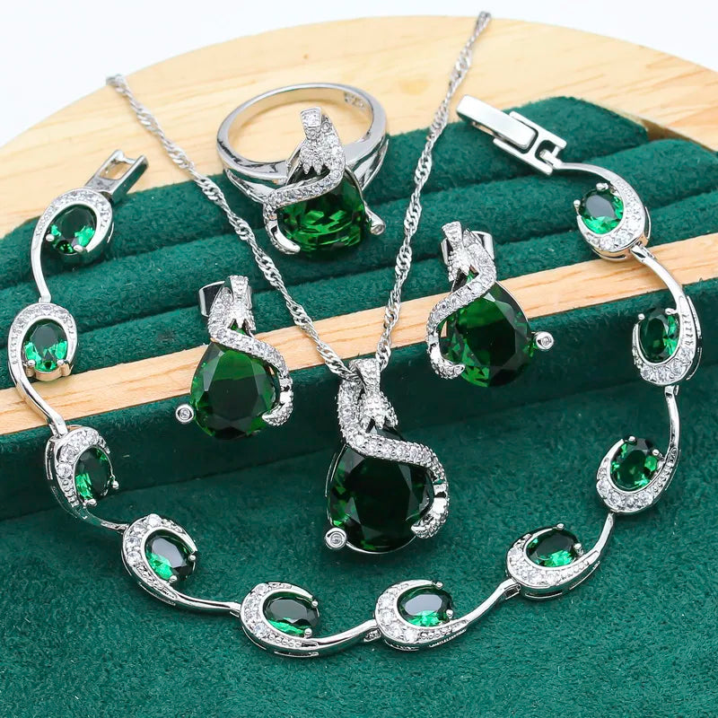 XOTICA Silver Dubai Jewelry Set for Women Royal Blue Semi-Precious Bracelet Earrings Necklace Pendant Ring-for Parties Weddings