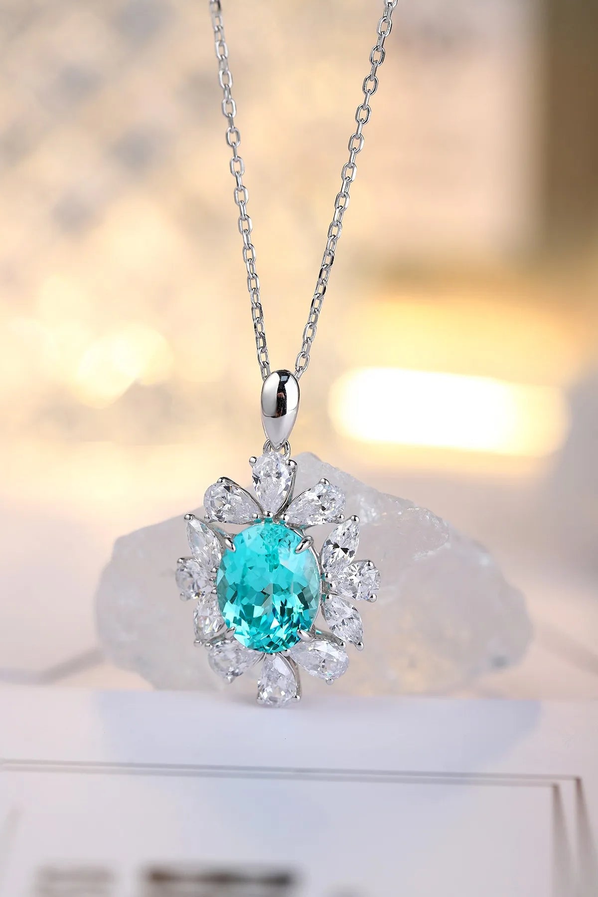 Gemfiori Anster 925 Sterling Silver High-quality Cultivated Paraiba Necklace - Suitable for Parties or As a Gift