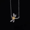 Gemfiori AN063 Abiding Cute Insect Dragonfly Fancy Vivid Yellow Cubic Zirconia 925 Sterling Silver Dragonfly Pendant Necklace