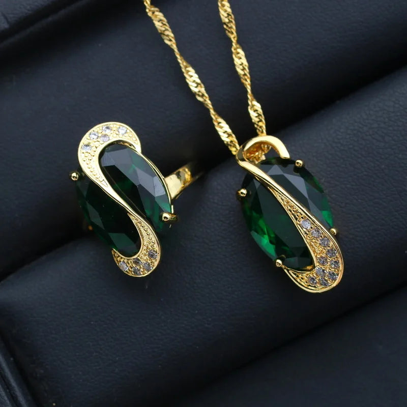 XOTICA 18K Gold Plated Zircon Bridal Jewelry Set for Women Wedding Party Necklace Ring Earrings Pendant Accessories