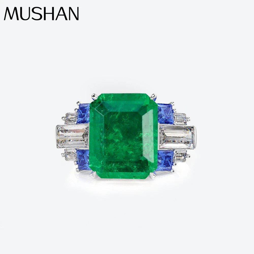MuShan Jewelry Factory S925 Silver 4 Carat Artificial Gemstone Rectangular 8*10 Ring High Carbon Diamond Light Luxury Ring