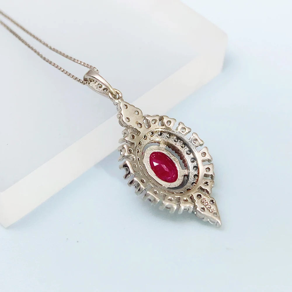 Gioiellieri 925 Silver Ruby Pendant with Natural Red Gemstone for Women July Birthstone Fine Jewelry Wedding Engagement Fashion Jewelry Gift