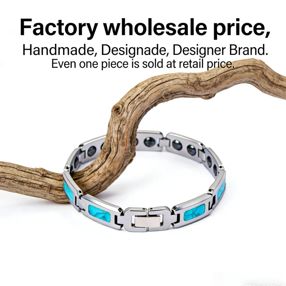 Tungsten Turquoise Bracelet for Men Magnetic Therapy Link Wristband Waterproof Scratch Resistant Luxury Jewelry Gift