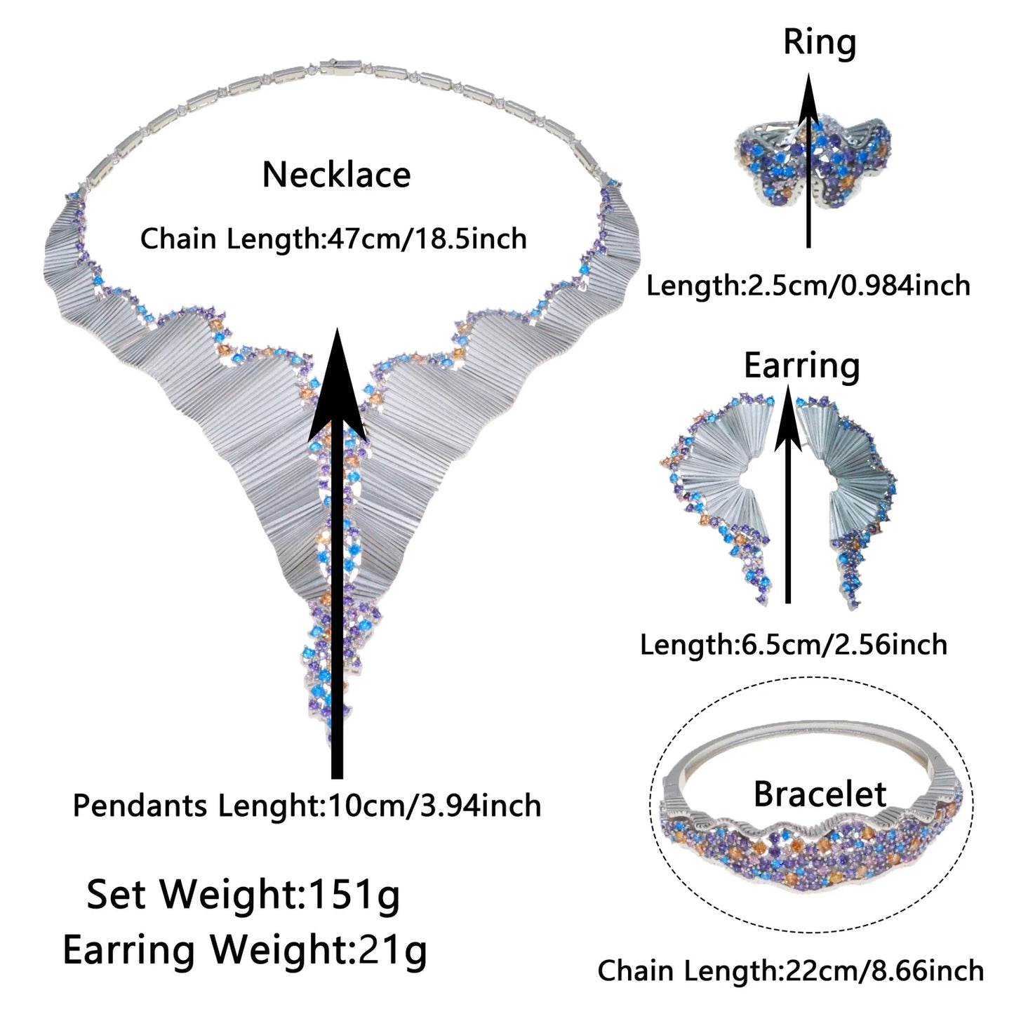 Zhuerrui Luxury Cubic Zirconia Jewelry Set American Diamond Unique Jewelry Sets Necklace Bracelet Earrings Ring Jewellery Sets