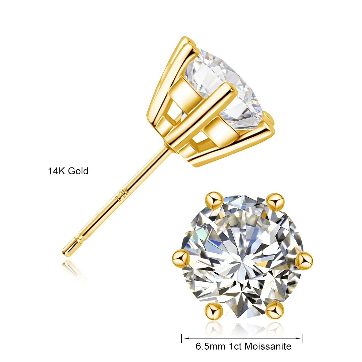 Gioiellieri 0.5ct-2ct Classic 6 Prong 14k Gold Stud Earrings VVS Mossanite for Men Women Birthday Anniversary Gift With Gra Certificate