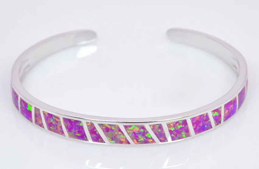 Opal Hawaii Style Blue Square Stripe Silver Plated Women's Cuff Bracelet Handmade Inlaid Opal Jewelry for Anniversary Wholesale