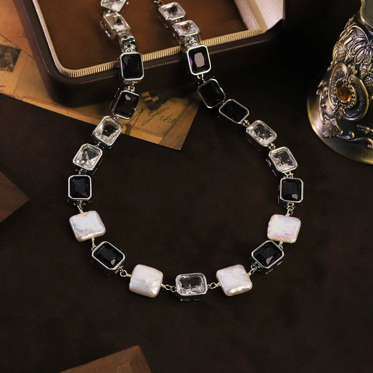 Square Baroque Freshwater Pearl Glass Beaded Choker Necklace for Women Daily Wear Banquet Retro Pearl Necklace Fashion Jewelry
