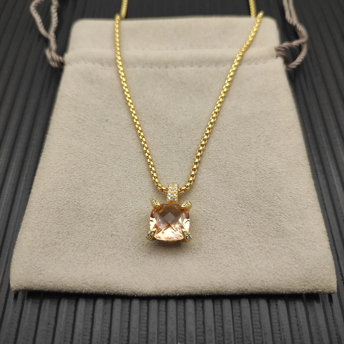 REDheart DY High-Quality Silver-Plated 11mm Four-Prong Diamond Necklace. Gold-Plated Colored Gemstone Necklace. Jewelry.