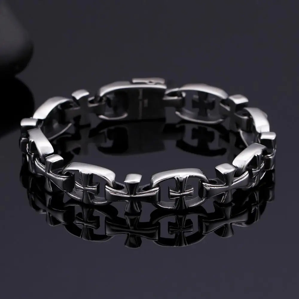 KALEN Classic 21cm Stainless Steel Cross Charm Bracelets for Men