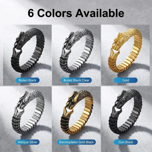 KALEN Custom Black Titanium Stainless Steel Dragon Bracelet Animal Zodiac Sign