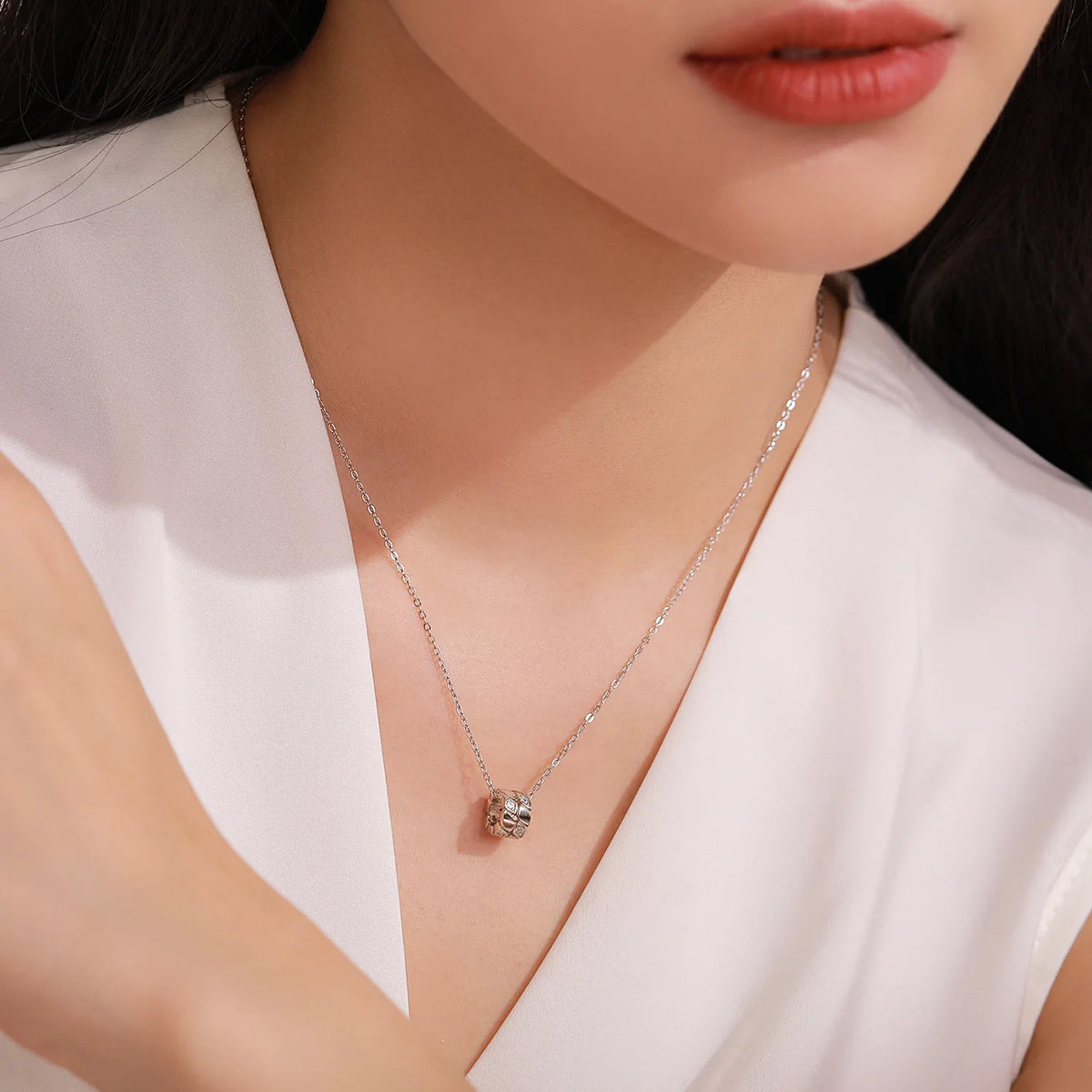 S&S 925 Sterling Silver CZ Barrel Bead Necklace & Hoop Earring Set – Collection