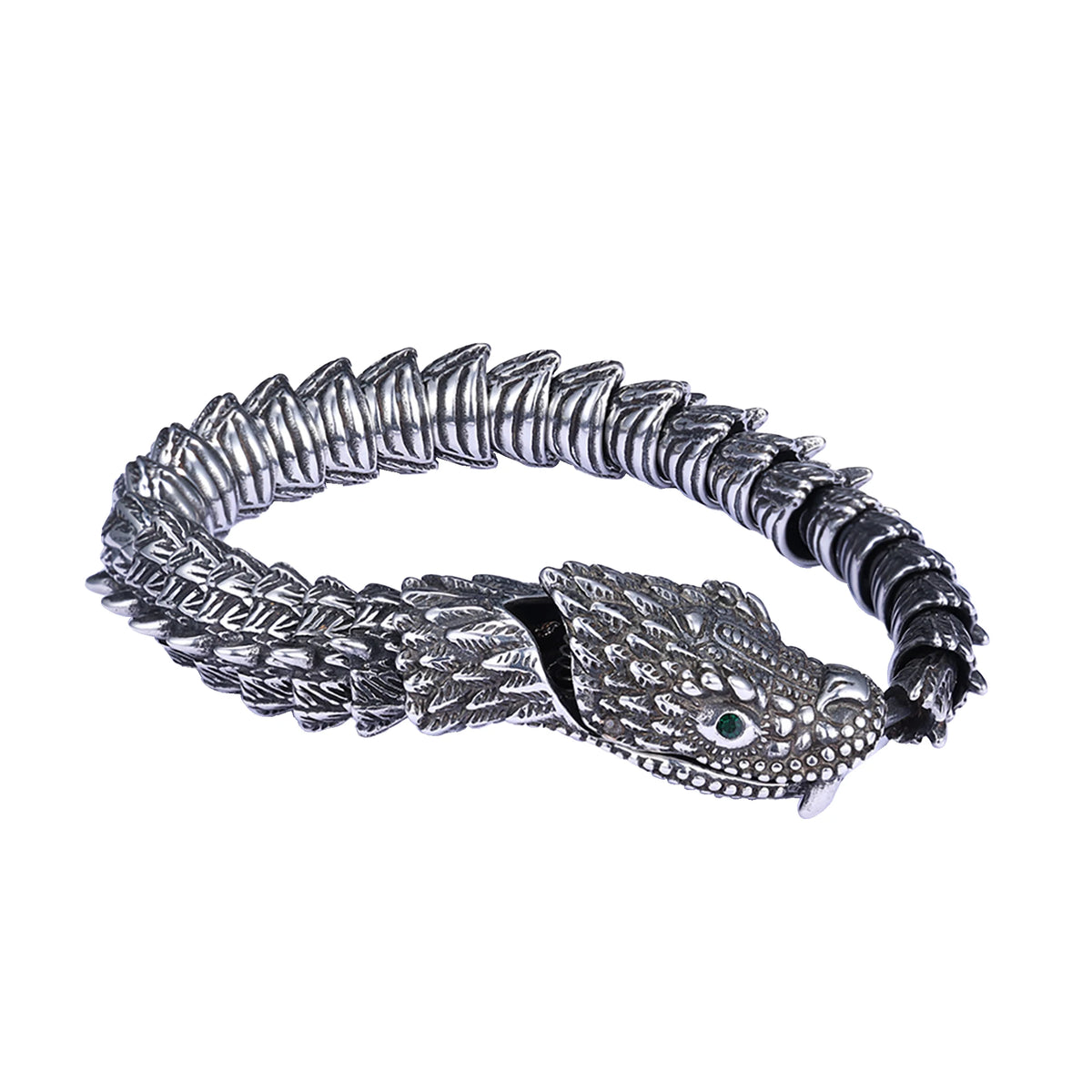 REBEL VIKING Snake Serpent CZ Bangle Bracelet – Stainless Steel Silver