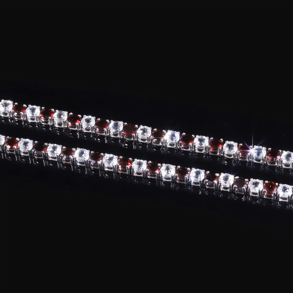 ArtistA Abiding Two Tone Design Alternating Garnet & White Topaz Round 5mm 20IN 925 Silver Natural Gemstone Tennis Chain Necklace Choker