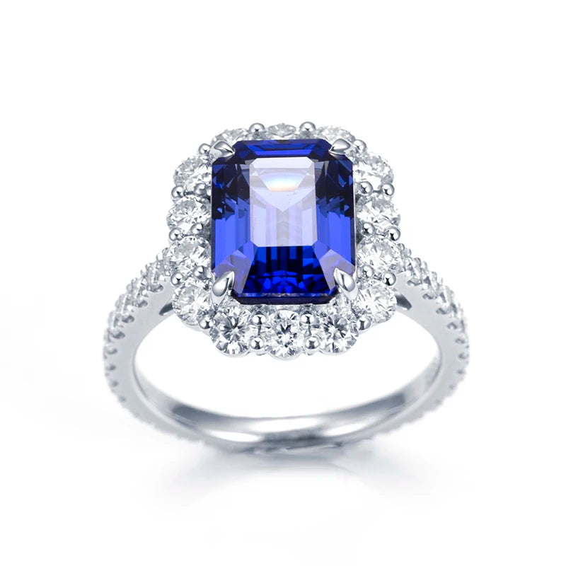 Messi Jewelry MSR-1394 925 Silver 9k Gold Emerald Cut Lab Grown Sapphire Ring for Wedding