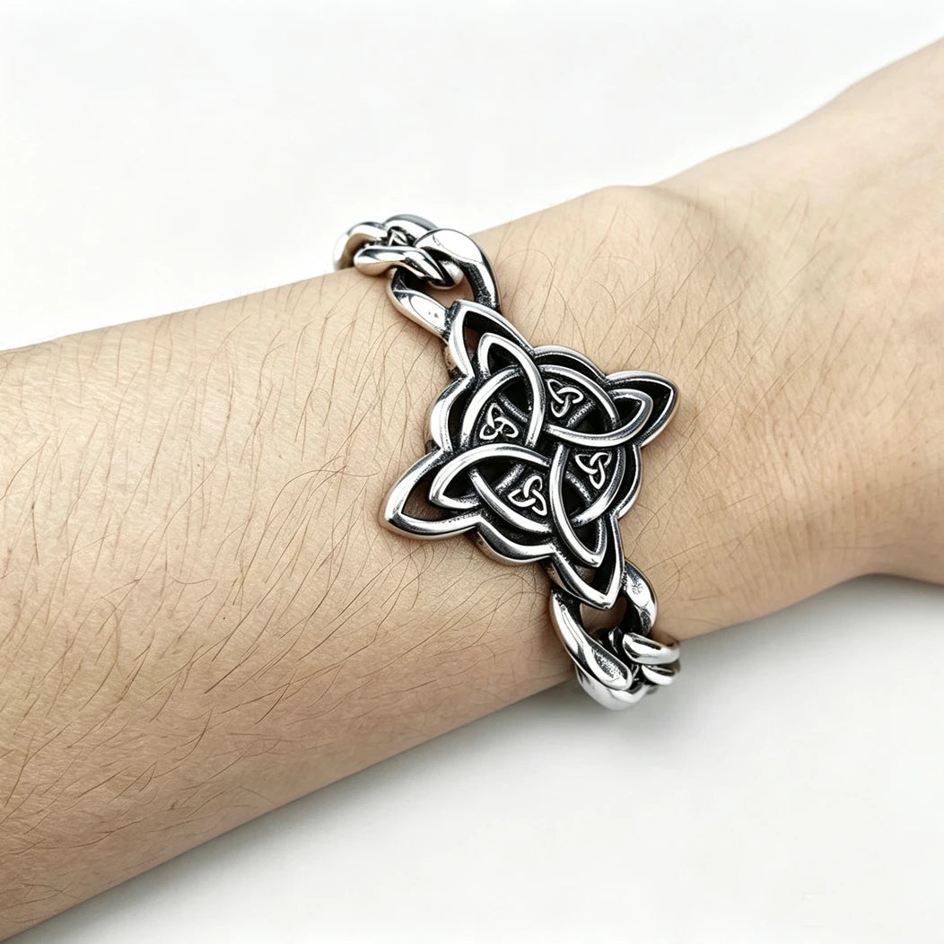 Vintage Men's Stainless Steel Bracelet Gothic Skull Celtic Knot Cross Cuban Chain Woven Braid Street Style Jewelry Gift
