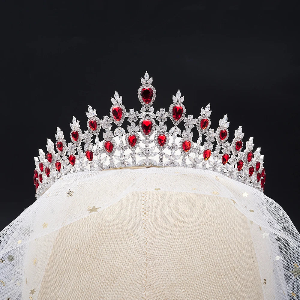 014129 Luxury Color Cubic Zircon Crystal Crowns for Women Tiara Queen for Wedding Bridal Headpiece Hair Jewelry Accessories