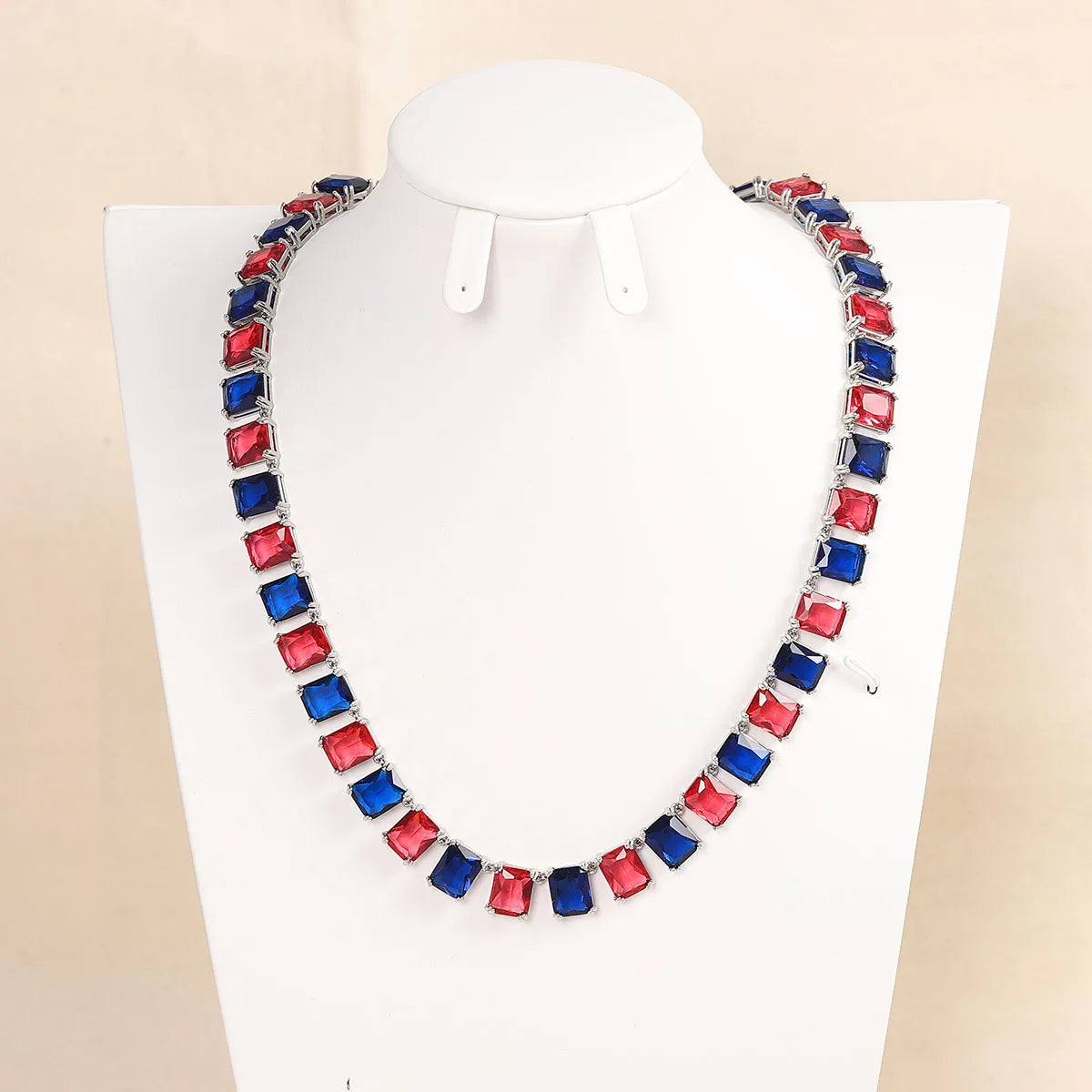 S&S Rectangle Crystal Tennis Chain Choker Necklace — Blue, Red, Green & Multi | S&S Collection