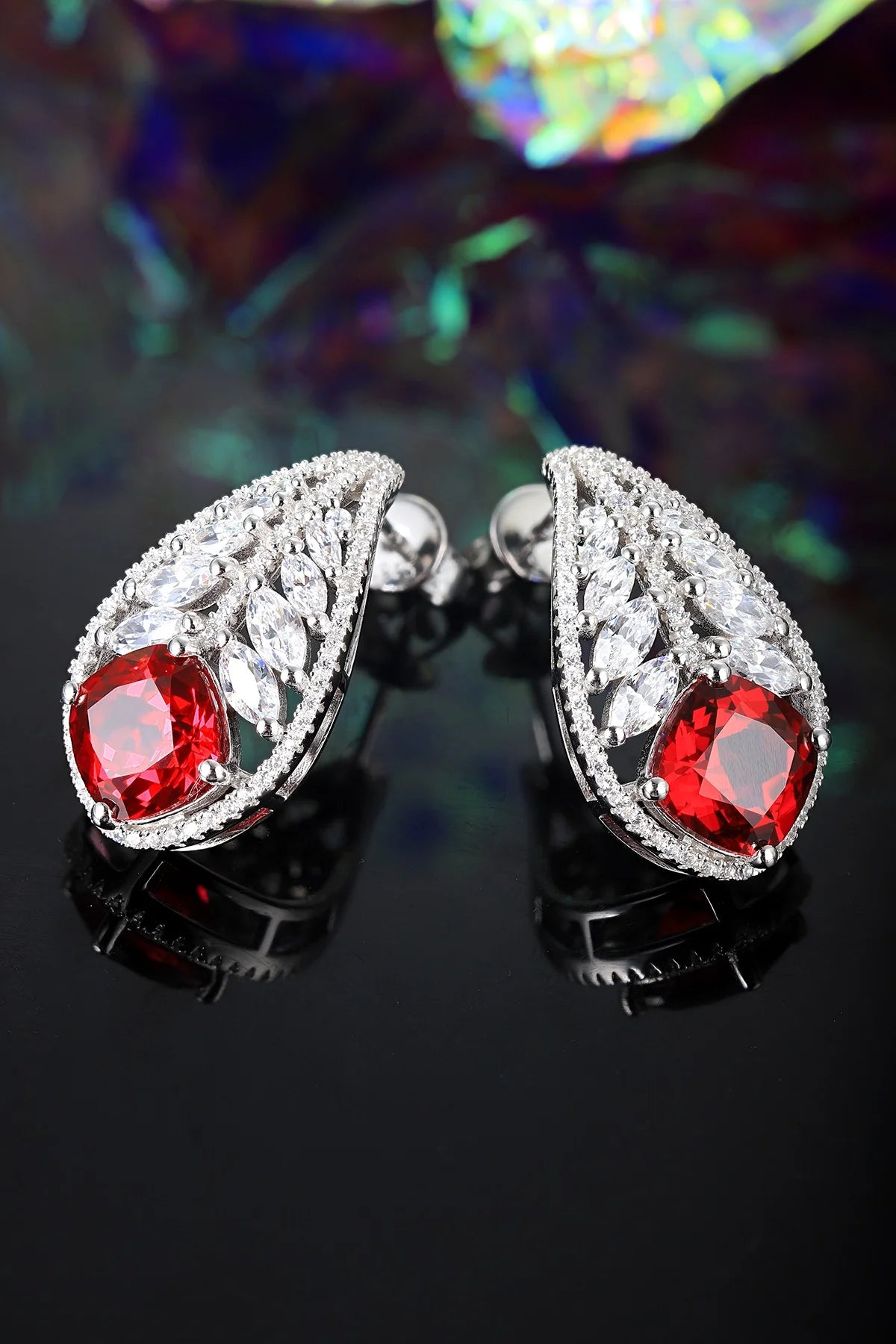Gemfiori Anster High Quality S925 Lab Grown Ruby Earring Stud Dainty Gemstone Stud Earrings for Women Daily Wear Gift