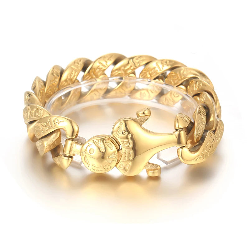 VIKING Ancient Runes Cuban Bracelet – Silver & Gold Stainless Steel