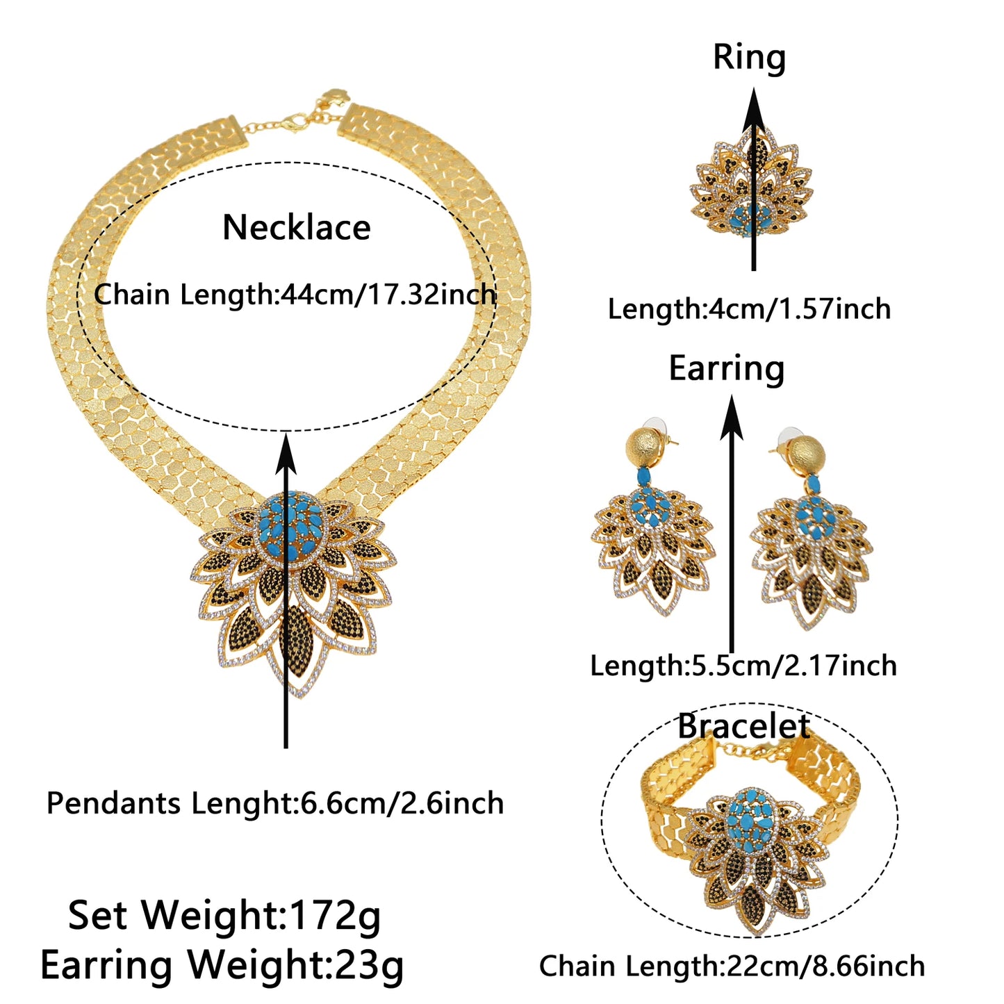 Zhuerrui Dubai High-end Series Jewelry Set Heavy Industry Gold-plated Honeycomb Chain Lotus Pendant Fashion AtmosphereHZ24009236