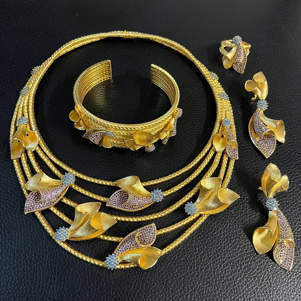 Zhuerrui Italy Designer Jewelry Sets 24K Gold Plated Dubai Valentine's Gift Wedding Pedant and Earrings Jewels Sets HZ25017222