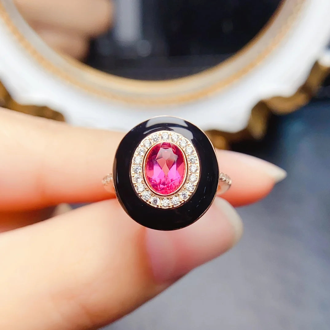 S&S 925 Silver Natural Pink Topaz Ring | Bezel Set Gemstone | Rhodium-Plated | Elegant Gift