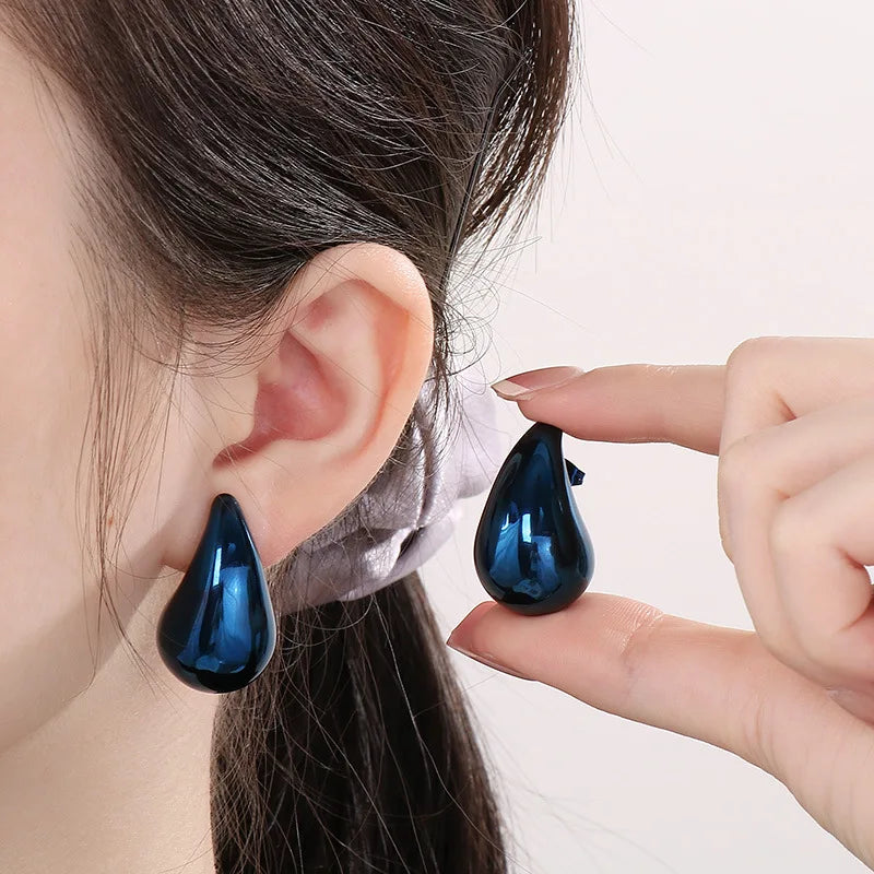 REBEL High-quality Fashion Chubby Water Drop Stainless Steel Hollow Earrings Necklace Charm Temperament Jewelry Set