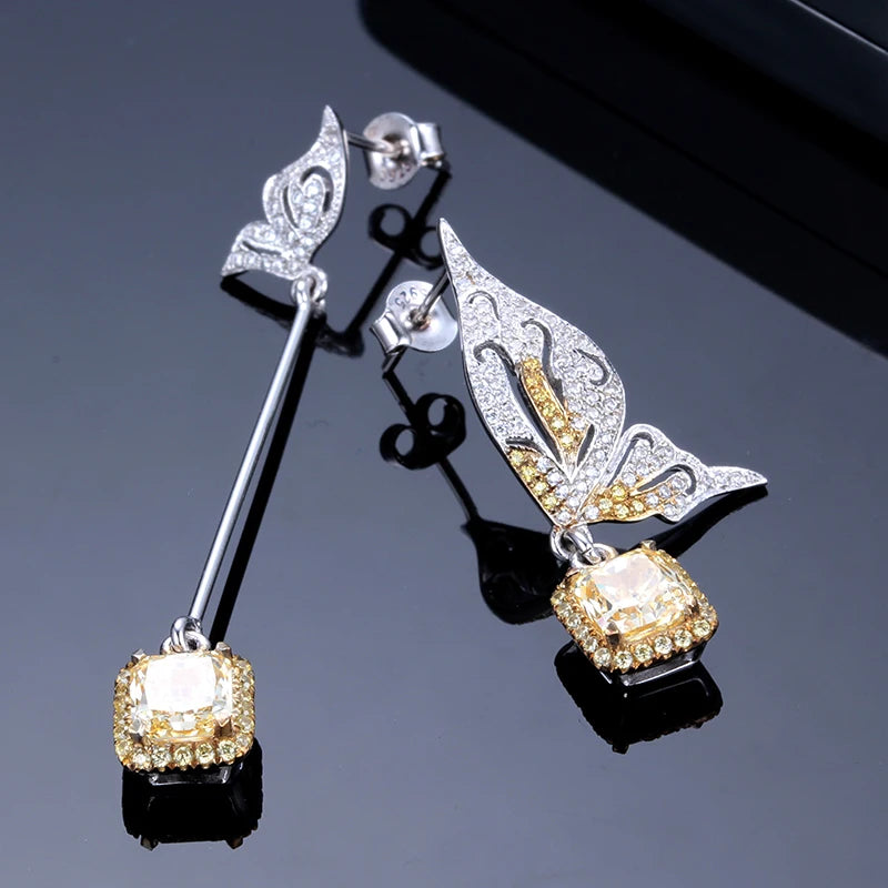 Gemfiori New in Vintage Panther Yellow Moissanite Gold Jewelry for Women 18 K Gold Animal Earrings Wedding Jewelry Party Gift