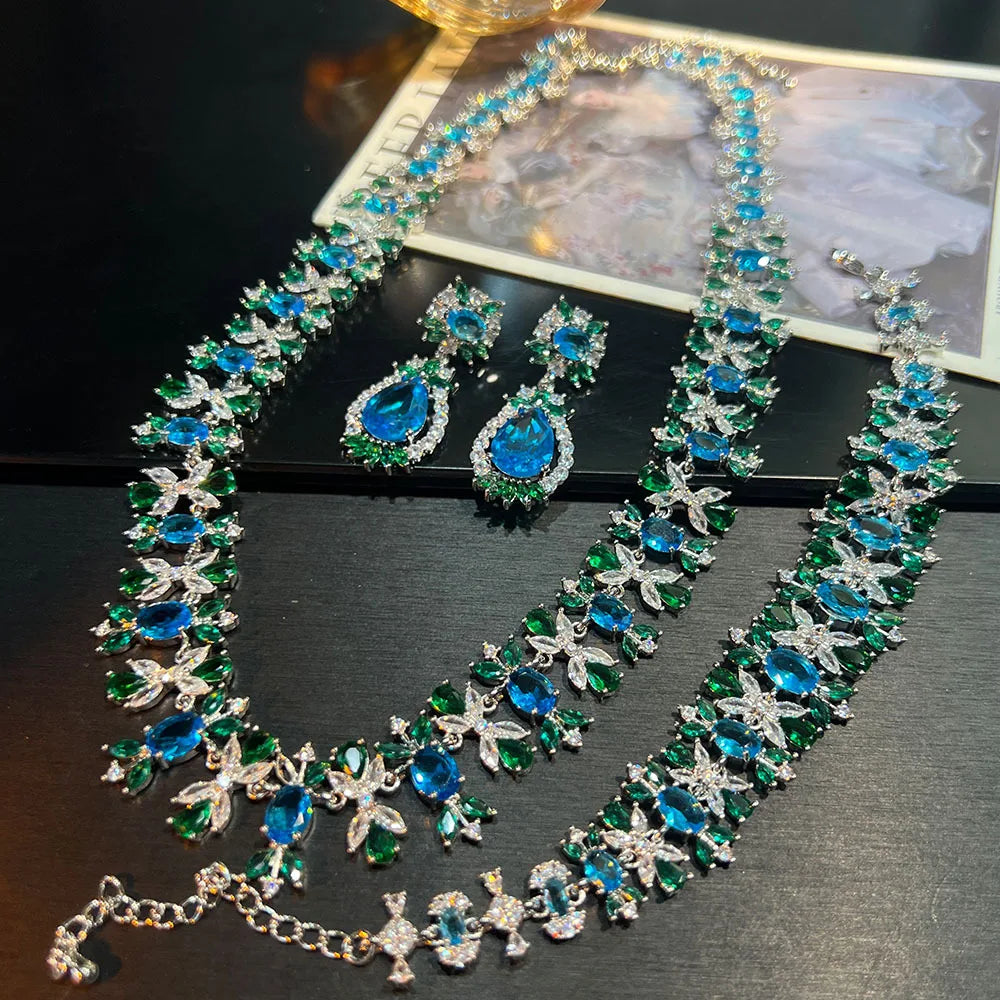 S&S Sapphire Zircon Necklace, Italian Exquisite Craftsmanship, Fashionable and Luxurious Jewelry for Dinner Ceremonies