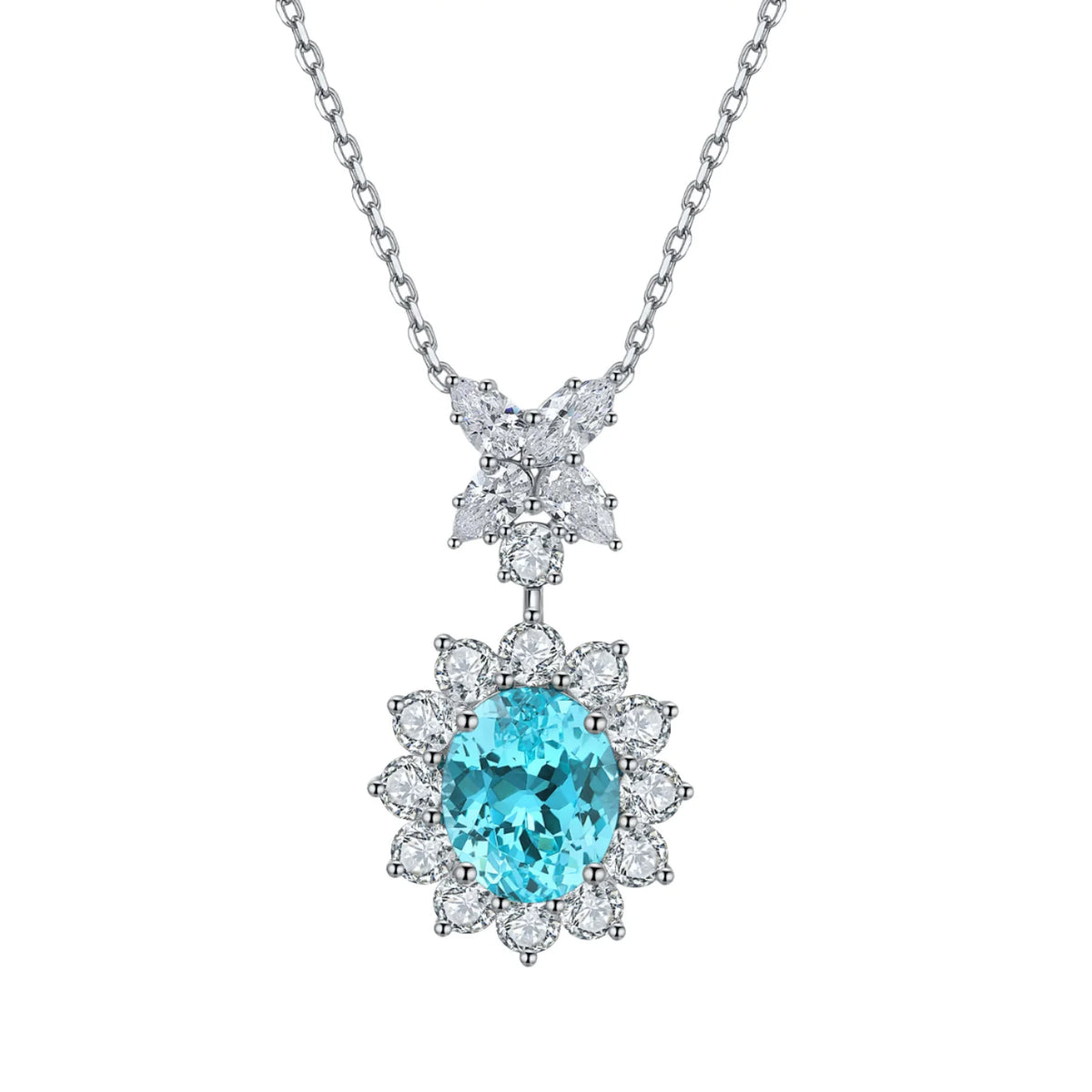 Gemfiori Custom Christmas Paraiba Pendant Necklace 925 Sterling Silver Charms Lab Created Paraiba Necklaces Gift for Her