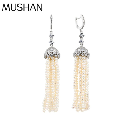 MUSHAN Women's Natural Freshwater Pearl S925 Stud Earrings Light Luxury High End 18K Gold Plated Wedding Gift Jewelry