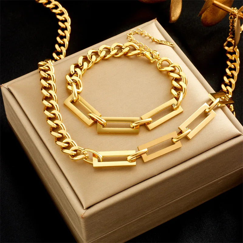 Gold Chain Necklace & Bracelet Jewellery Set | Waterproof Everyday Luxury Fashion Set