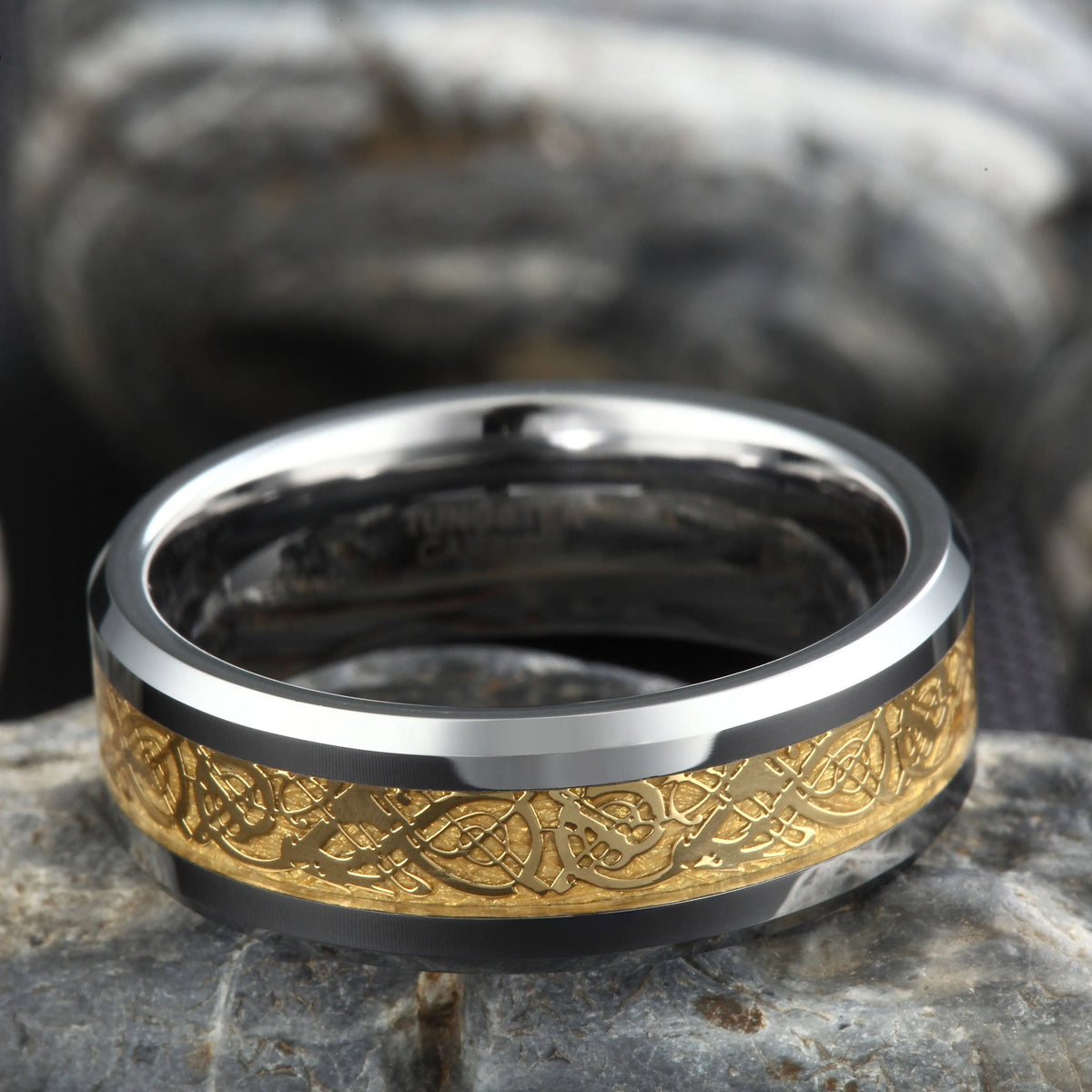 REBEL Polished Dragon Inlay Tungsten Carbide Ring